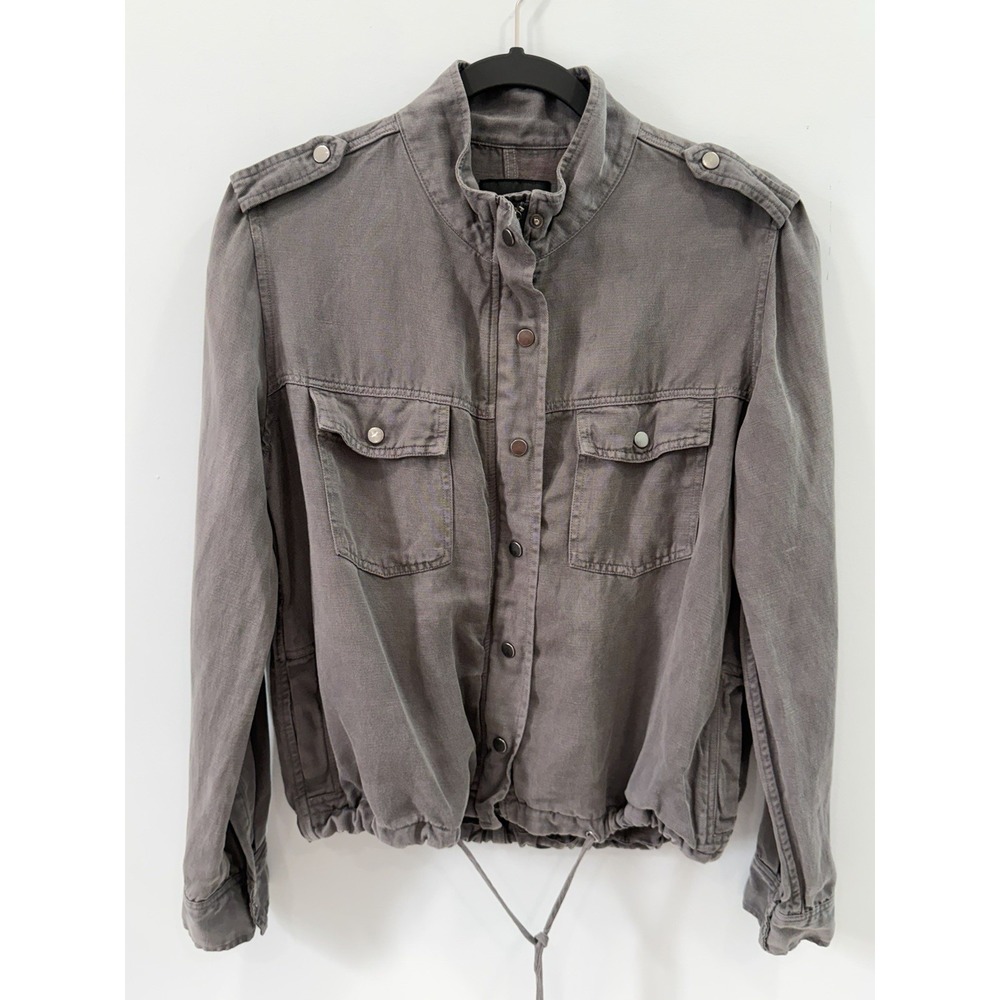 Rails Collins Utility Jacket Gray Small Tencel Linen Stand Collar Drawstring Hem